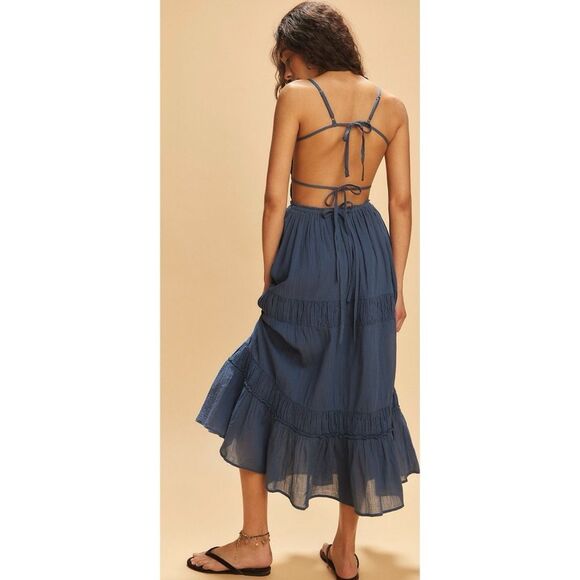 Free People Taking Sides Maxi Dress In Dark Denim Size S / NWT - Picture 2 of 6